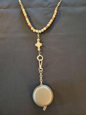 Tape Measure Beaded Lanyard Necklace Neutrals Handmade Eyeglasses Holder Gift!